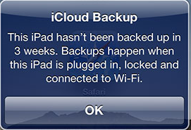 icloud backup message in ipad